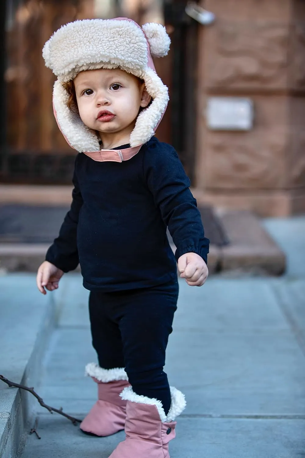 7AM Enfant Benji Baby Booties - Water Repellent Baby Shoes for Girls & Boys, Sherpa Lining Winter Baby Anti-Slip Sole Boots