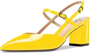 Aachcol Women Slingback Chunky Block Mid Heel Pumps Pointed Toe Ankle Strap Sandals Wedding Party Dress Shoes 2.5 Inch