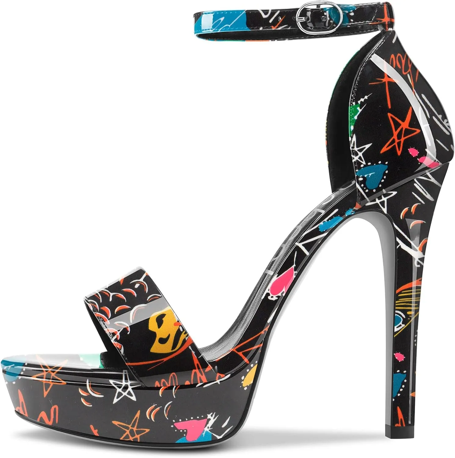 Aachcol Womens Platform Sandals Peep Open Toe Stiletto High Heels Ankle Strap Buckle Sexy Dress Shoes 5.1 Inches Heels
