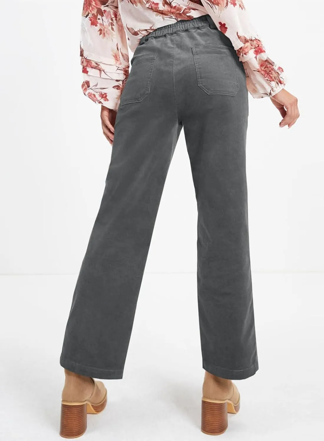 Acelitt Womens Casual Winter Straight Leg Elastic Waist Corduroy Pants with Pockets, S-XXL