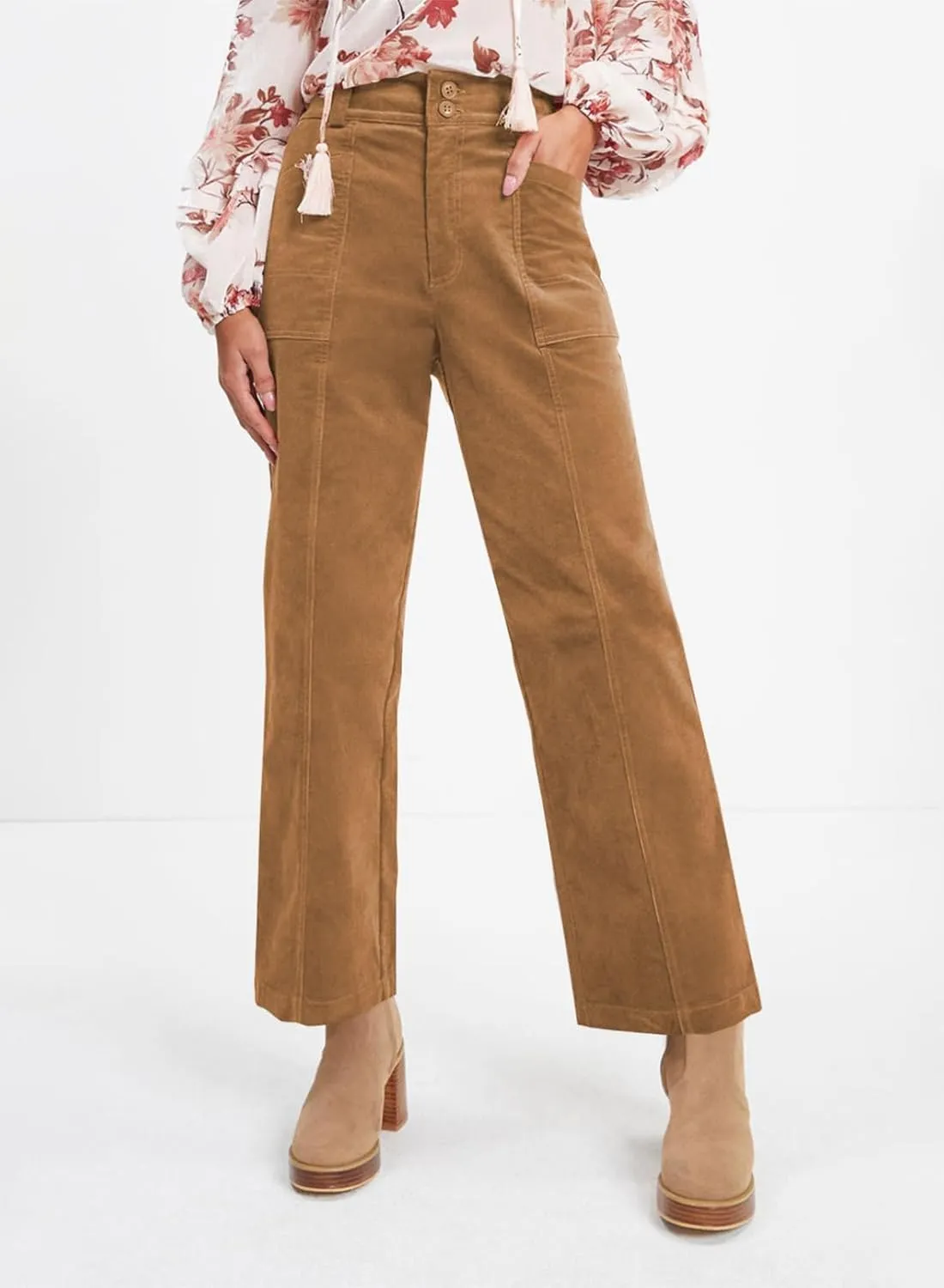 Acelitt Womens Casual Winter Straight Leg Elastic Waist Corduroy Pants with Pockets, S-XXL