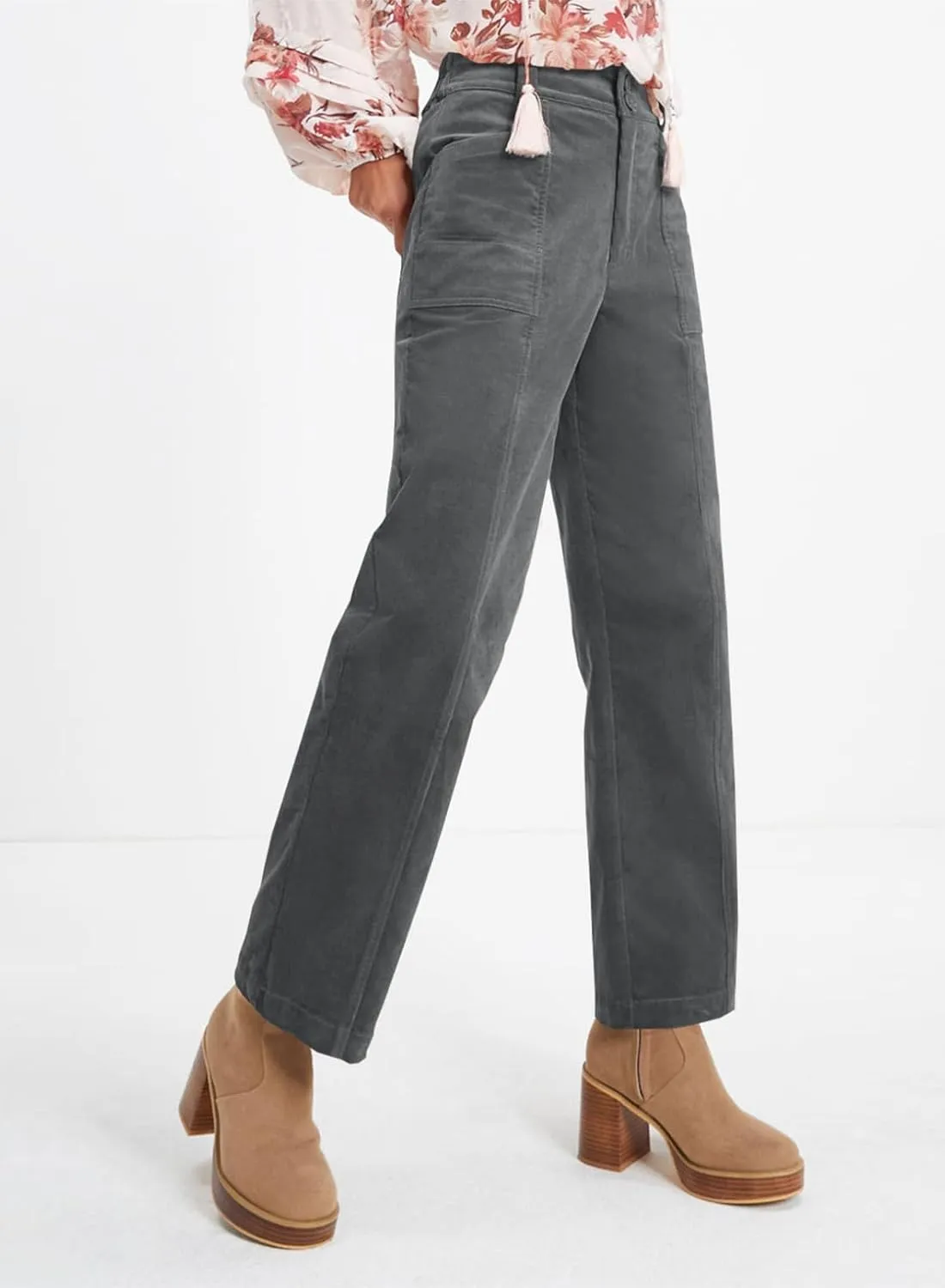 Acelitt Womens Casual Winter Straight Leg Elastic Waist Corduroy Pants with Pockets, S-XXL