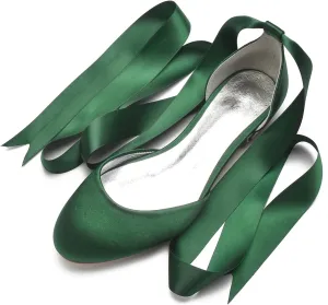 ADMLZQQ Ballet Flats Women Satin Comfortable Closed Toe Ribbon Tie Flats Shoes for Bride Round Toe Prom Evening Bridal Party Dress Flats