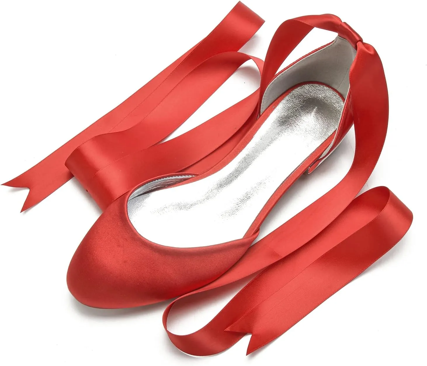 ADMLZQQ Ballet Flats Women Satin Comfortable Closed Toe Ribbon Tie Flats Shoes for Bride Round Toe Prom Evening Bridal Party Dress Flats