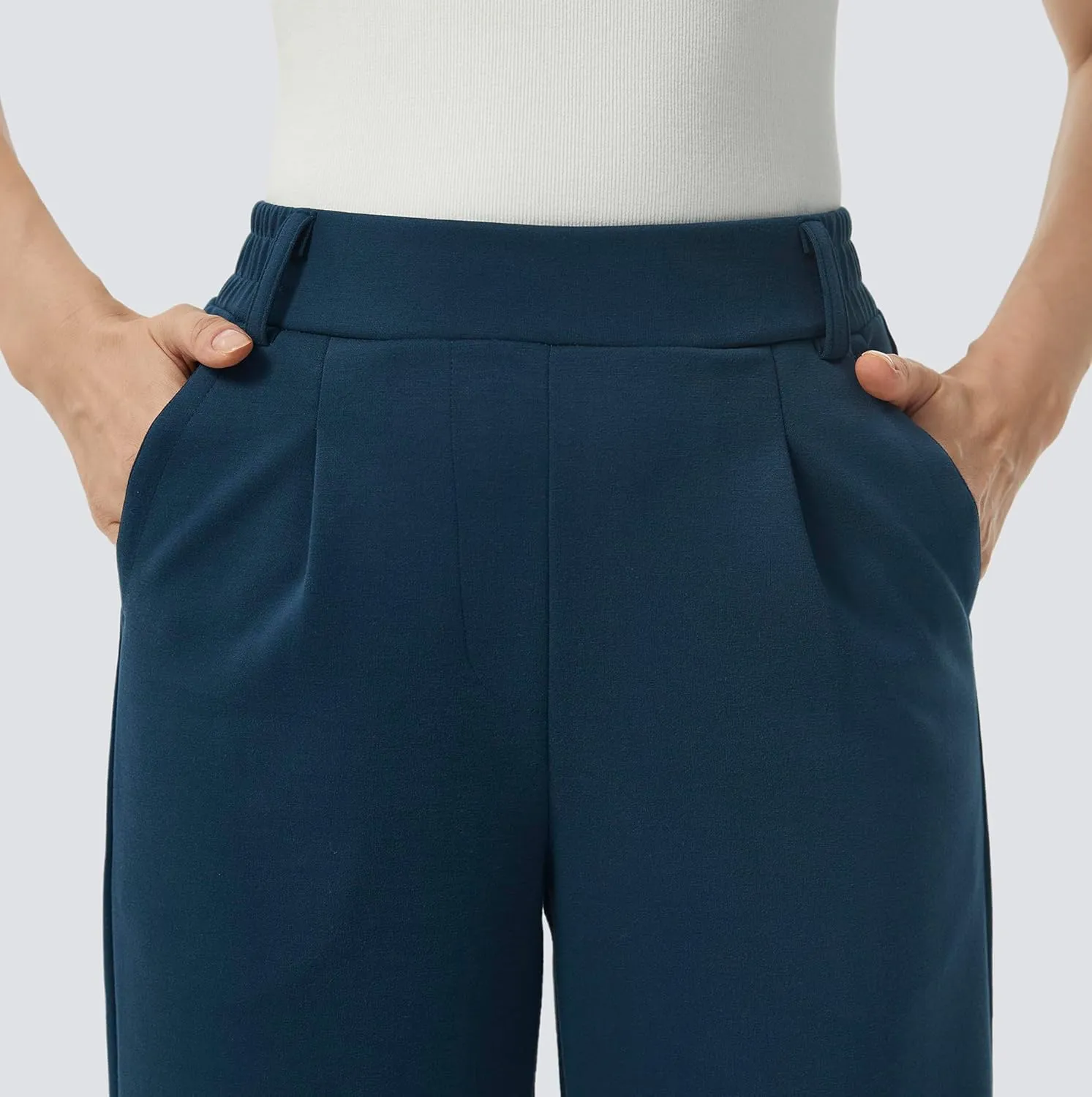 AFITNE Womens Wide Leg Work Pants High Waist Pull On Dress Pants Elastic Waistband Casual Slacks with Thick Fabric