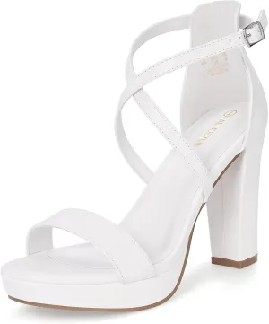 ALICEPUB 4Inch Platform Heels Chunky Block High Heels Strappy Heels Open Toe Heeled Sandals Comfortable Dressy Shoes for Women Wedding