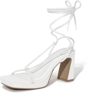 ALICEPUB Women's Chunky Block Heels Strappy Heels Square Open Toe Heeled Sandals Short Heels Comfortable Dressy Shoes Wedding Bridal Party