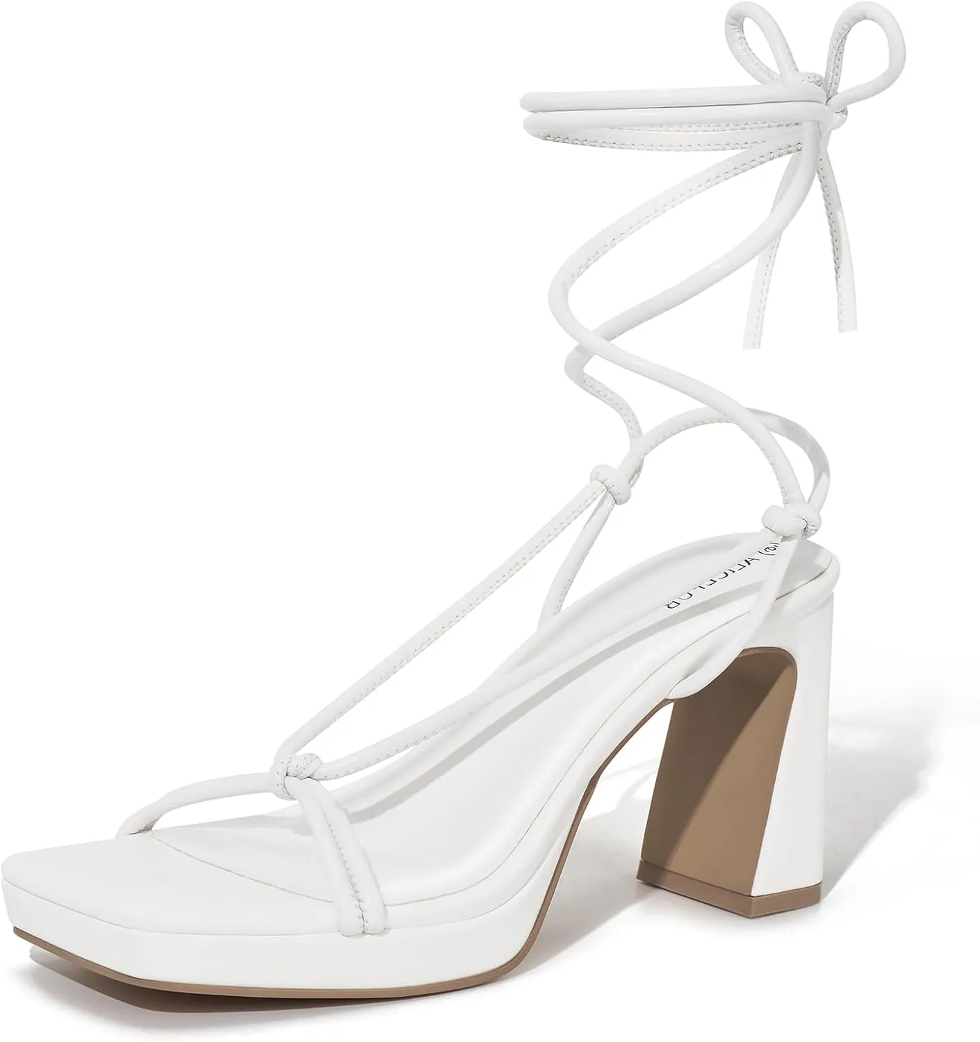 ALICEPUB Women's Chunky Block Heels Strappy Heels Square Open Toe Heeled Sandals Short Heels Comfortable Dressy Shoes Wedding Bridal Party