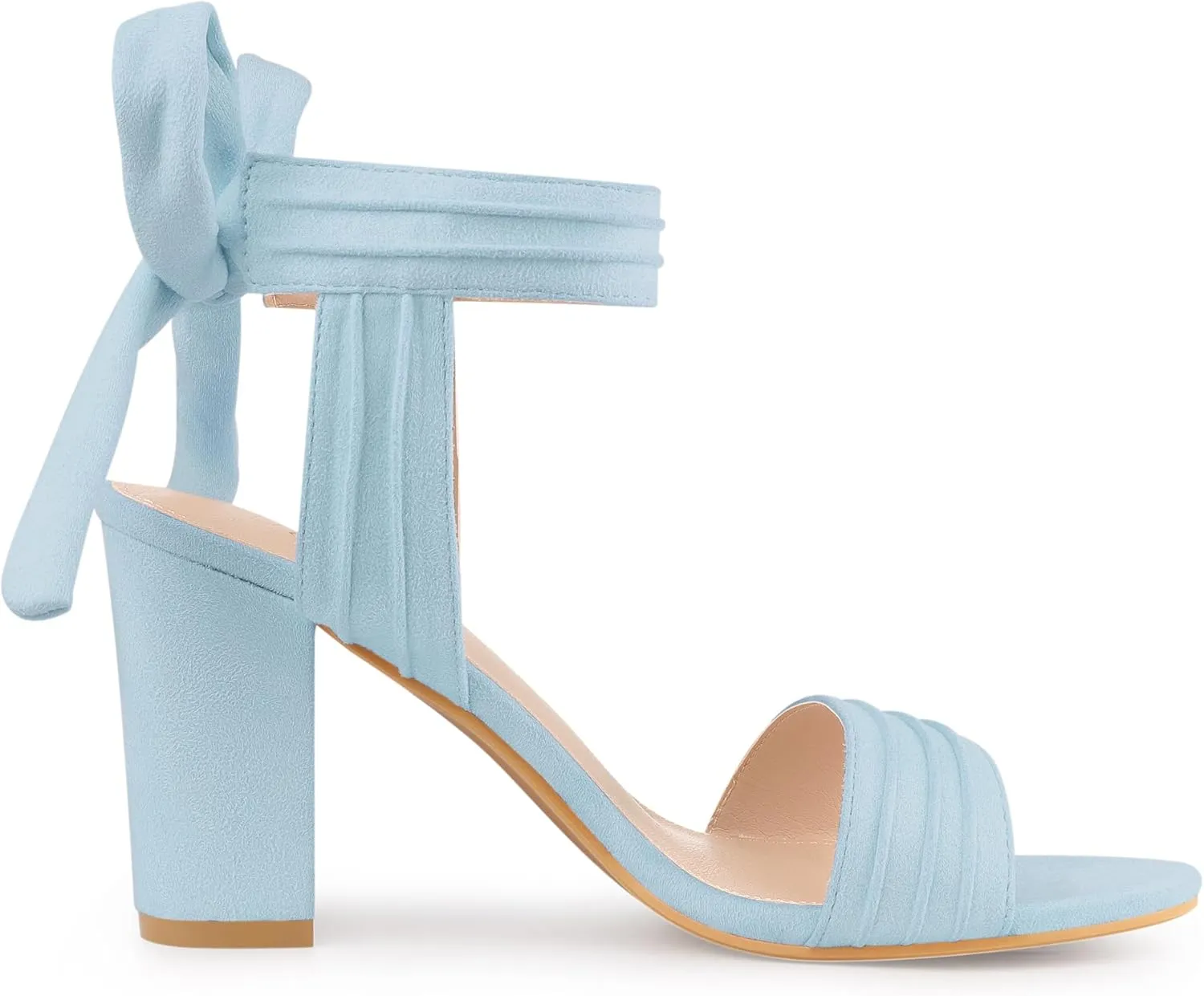Allegra K Women Open Toe Ankle Tie Back Chunky Heel Sandals