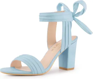 Allegra K Women Open Toe Ankle Tie Back Chunky Heel Sandals
