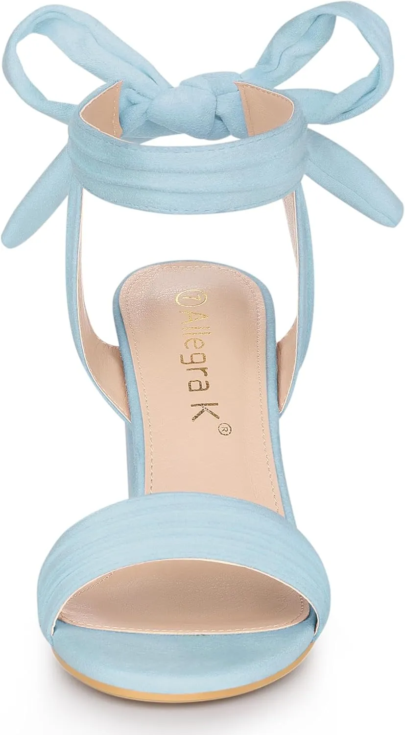 Allegra K Women Open Toe Ankle Tie Back Chunky Heel Sandals