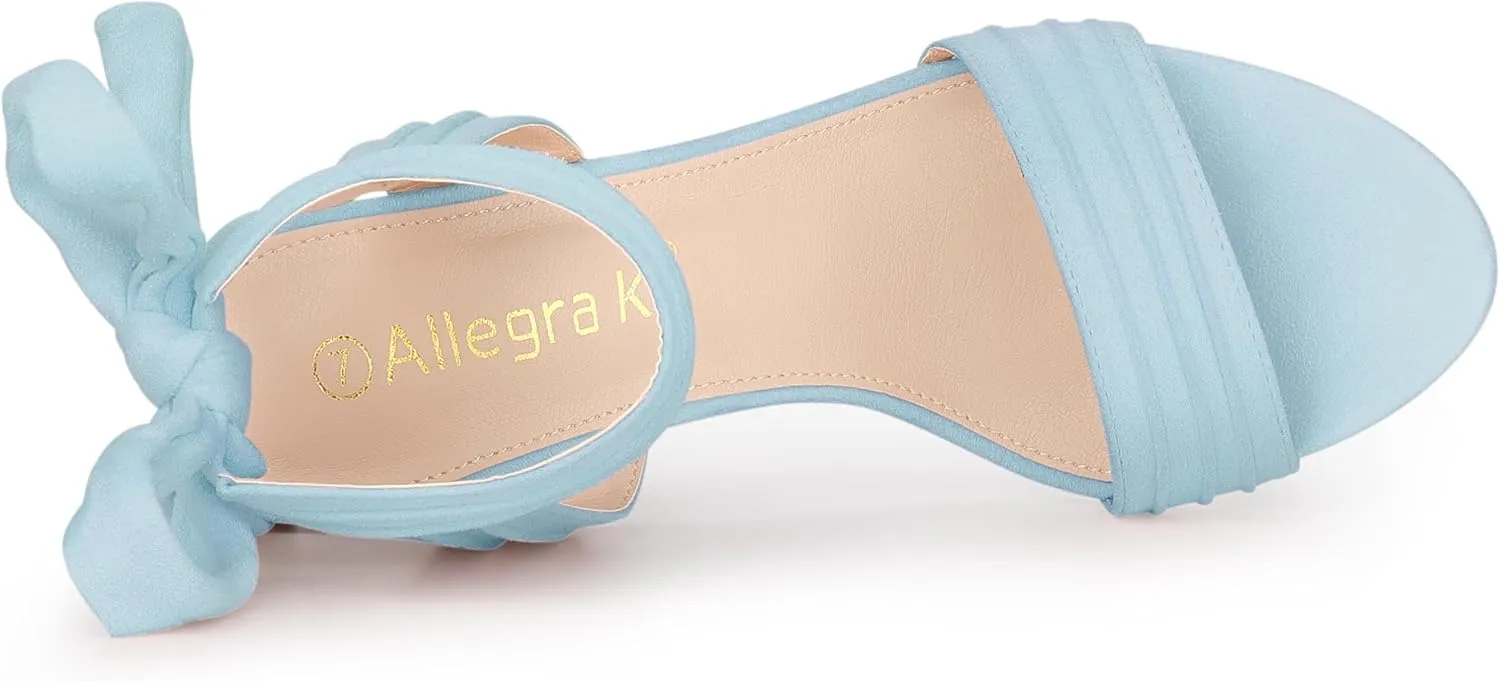 Allegra K Women Open Toe Ankle Tie Back Chunky Heel Sandals