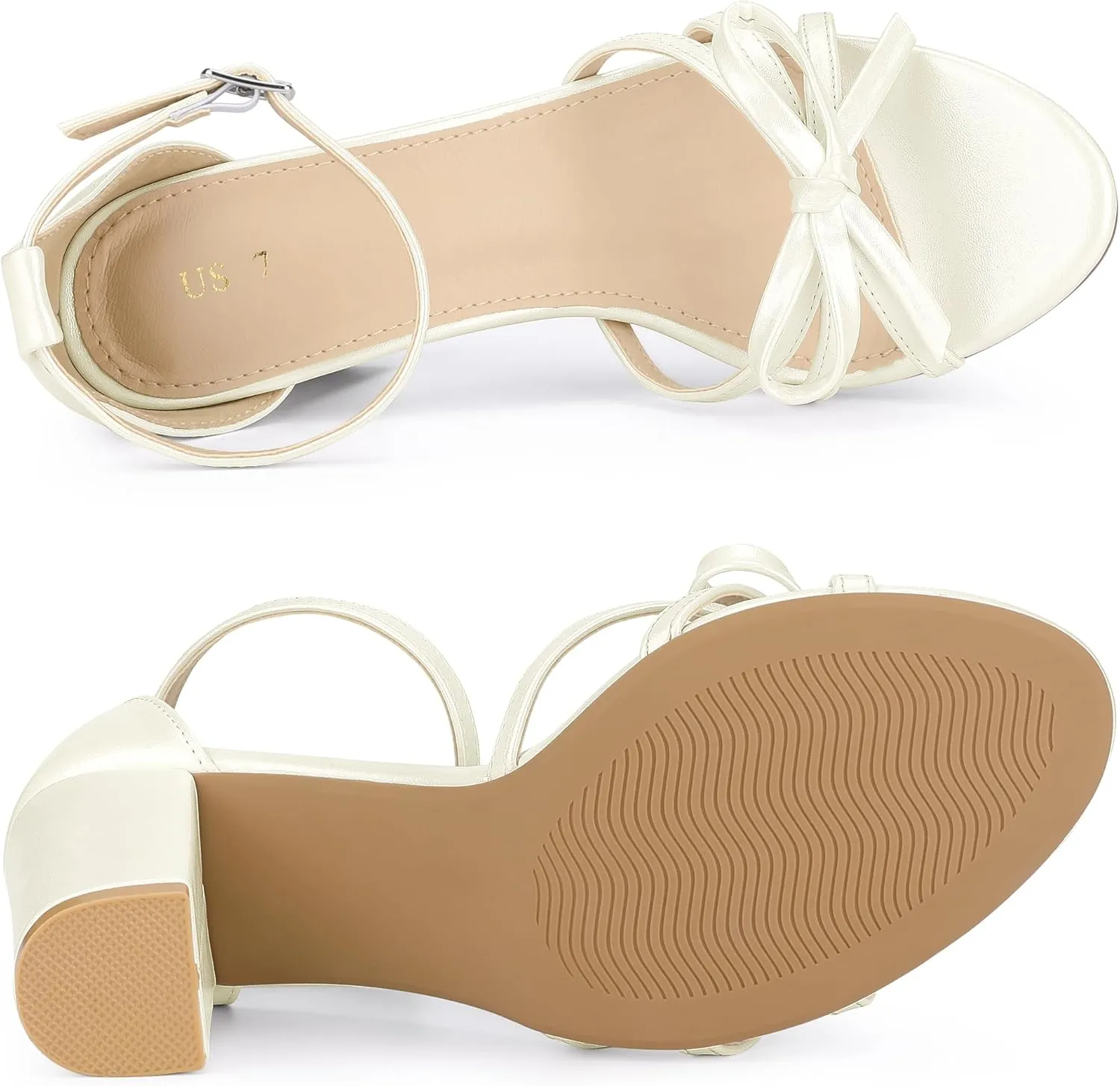 Allegra K Women's Bow Decor Ankle Strap Block Heels Sandals