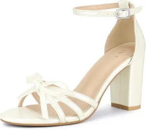 Allegra K Women's Bow Decor Ankle Strap Block Heels Sandals