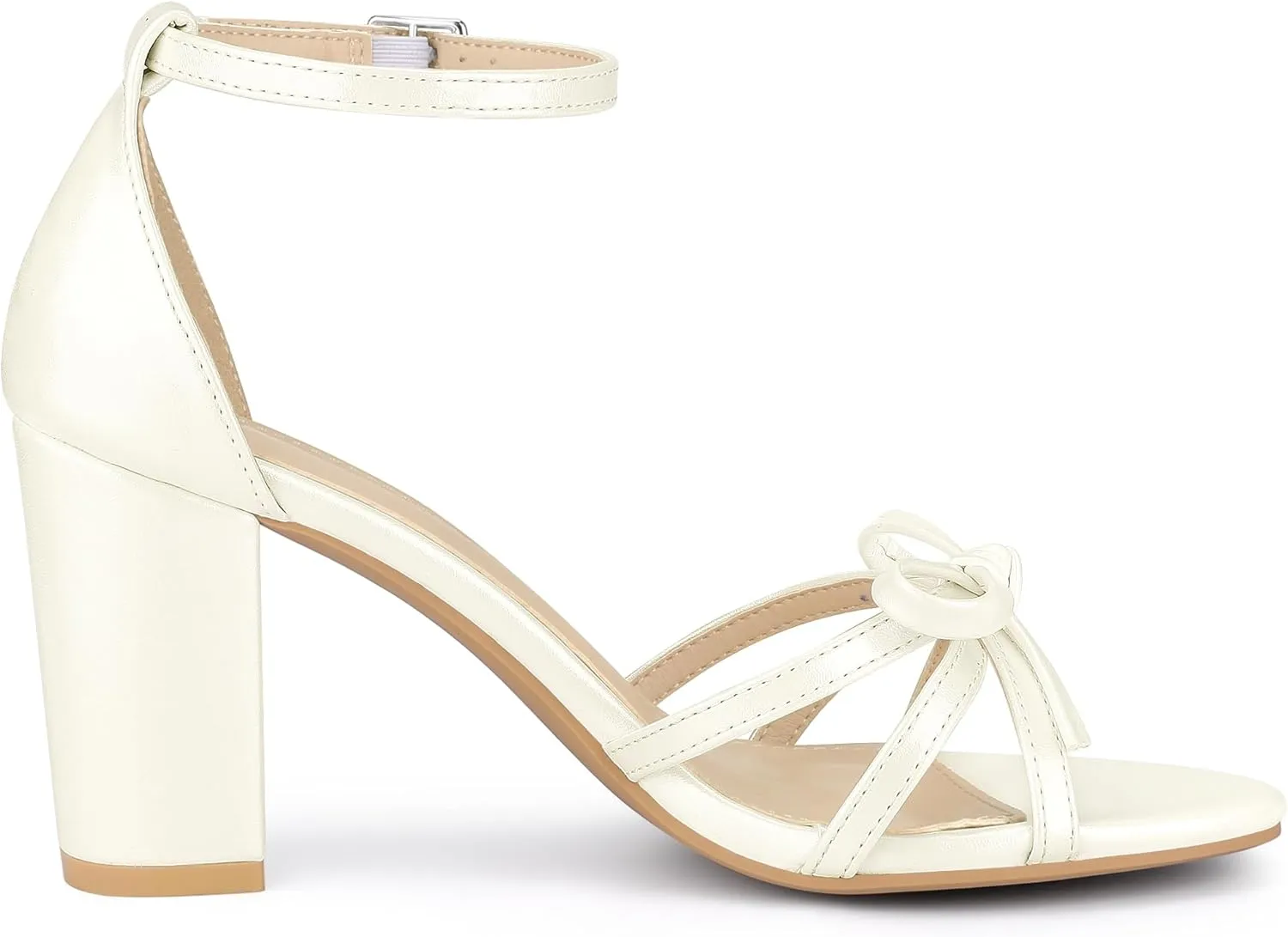 Allegra K Women's Bow Decor Ankle Strap Block Heels Sandals
