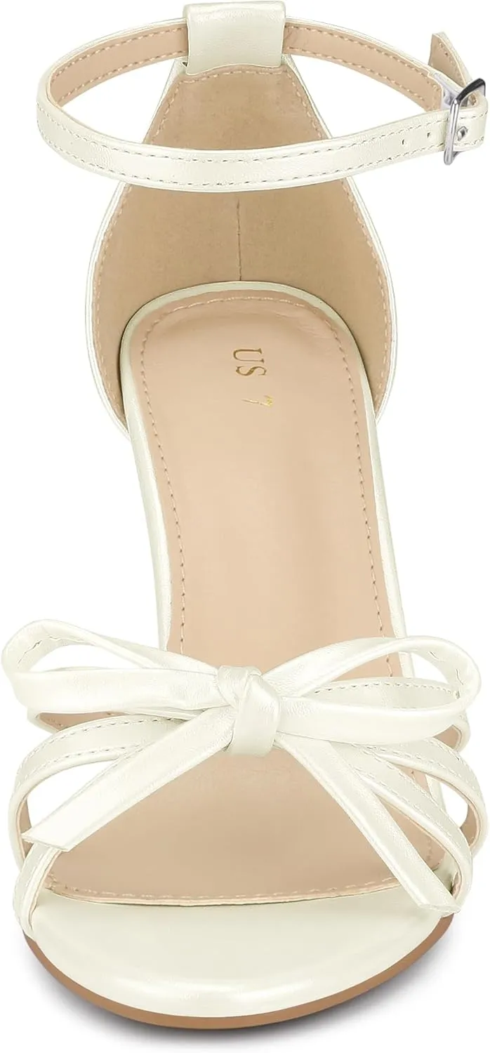 Allegra K Women's Bow Decor Ankle Strap Block Heels Sandals