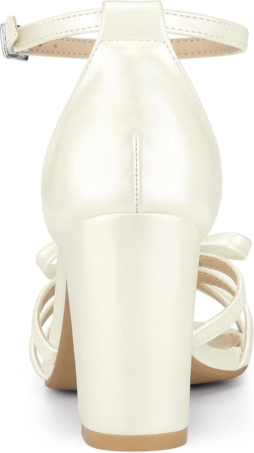 Allegra K Women's Bow Decor Ankle Strap Block Heels Sandals