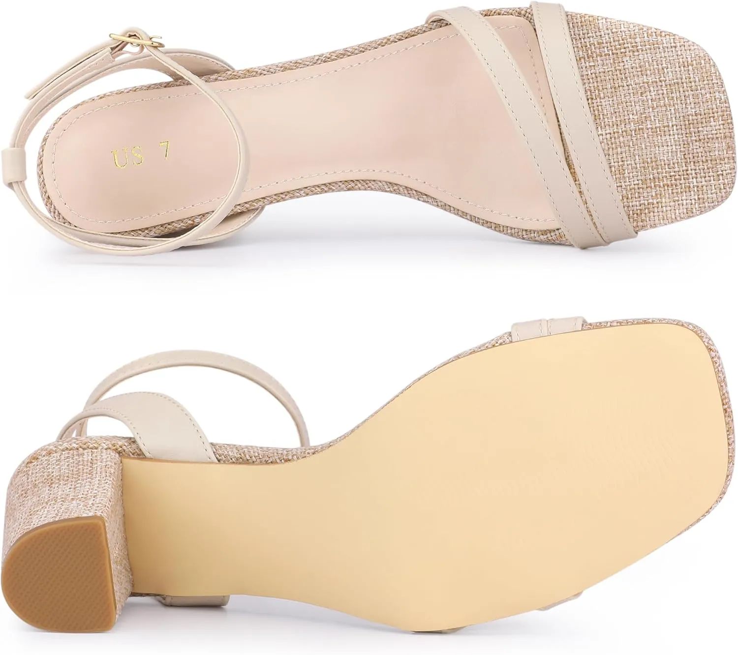 Allegra K Women's Chunky Heel Raffia Heels Bohemia Square Toe Slingback Strappy Linen Sandals