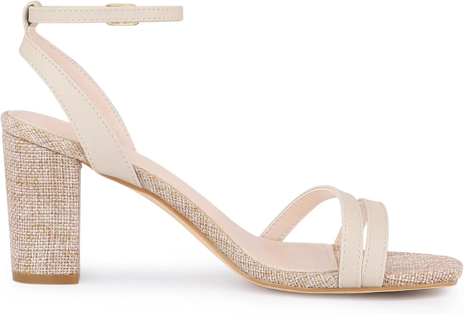 Allegra K Women's Chunky Heel Raffia Heels Bohemia Square Toe Slingback Strappy Linen Sandals
