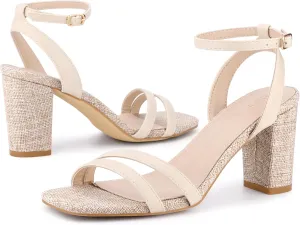 Allegra K Women's Chunky Heel Raffia Heels Bohemia Square Toe Slingback Strappy Linen Sandals