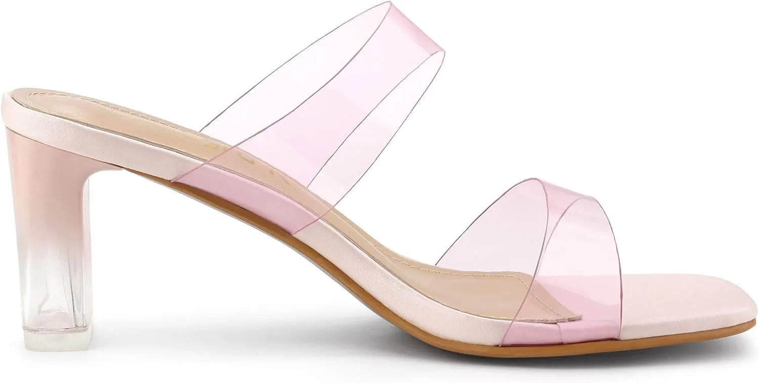 Allegra K Women's Colorful Straps Clear Heels Chunky Heel Clear Sandals