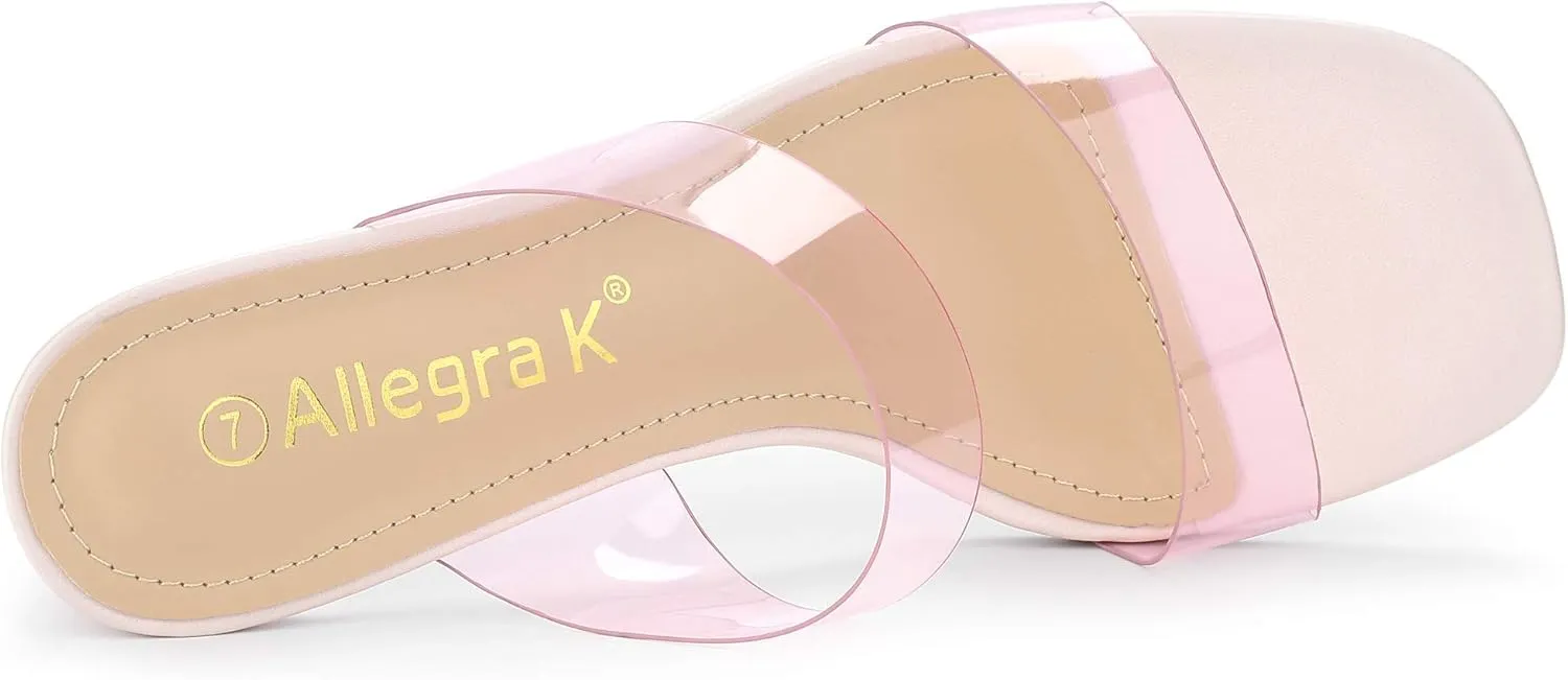 Allegra K Women's Colorful Straps Clear Heels Chunky Heel Clear Sandals