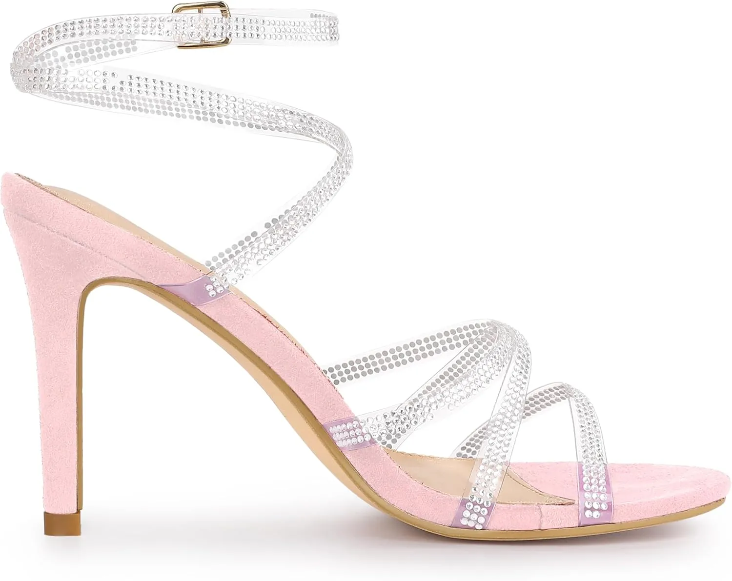 Allegra K Women's Elegant Rhinestone Clear Strap Strappy Stiletto Heels Sandals Over 3 Inch Evening Party Wedding Shoes