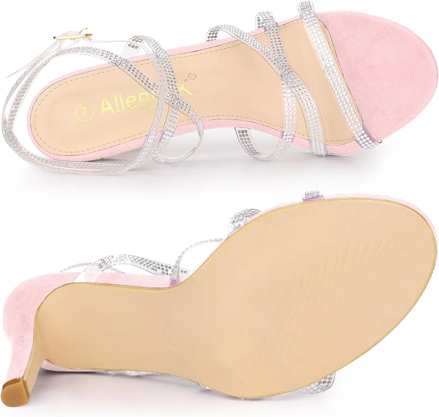 Allegra K Women's Elegant Rhinestone Clear Strap Strappy Stiletto Heels Sandals Over 3 Inch Evening Party Wedding Shoes