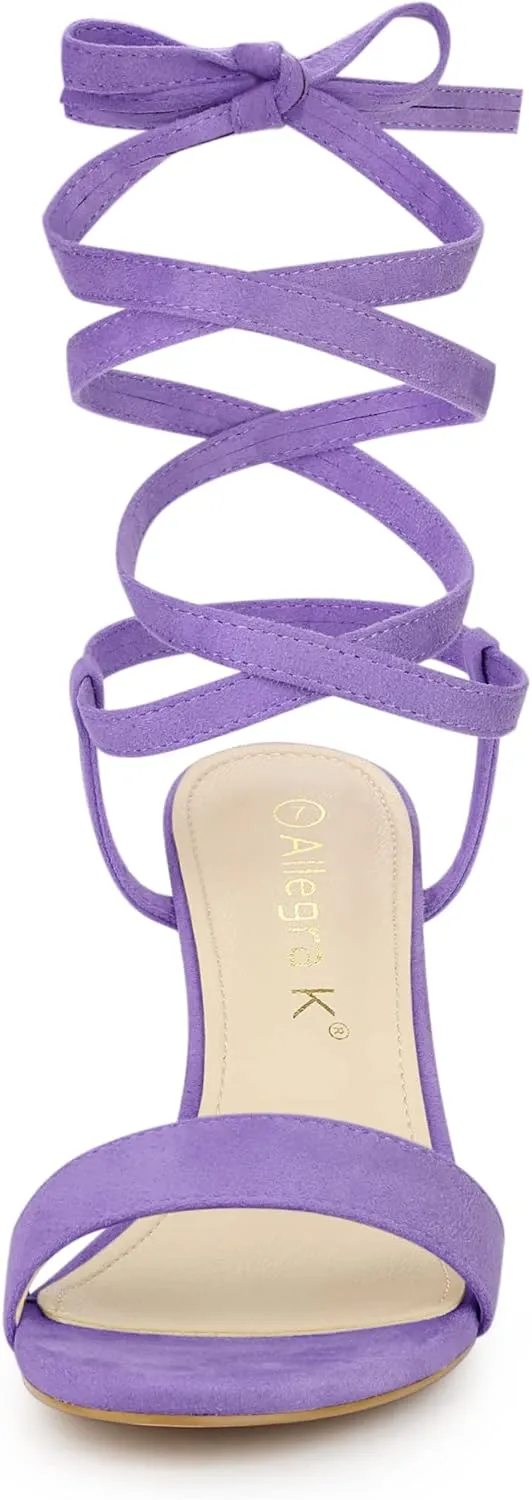 Allegra K Women's Lace Up Chunky Heels Sandals