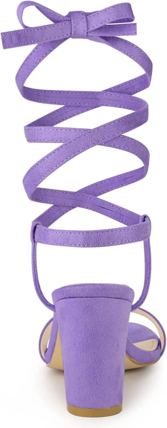 Allegra K Women's Lace Up Chunky Heels Sandals