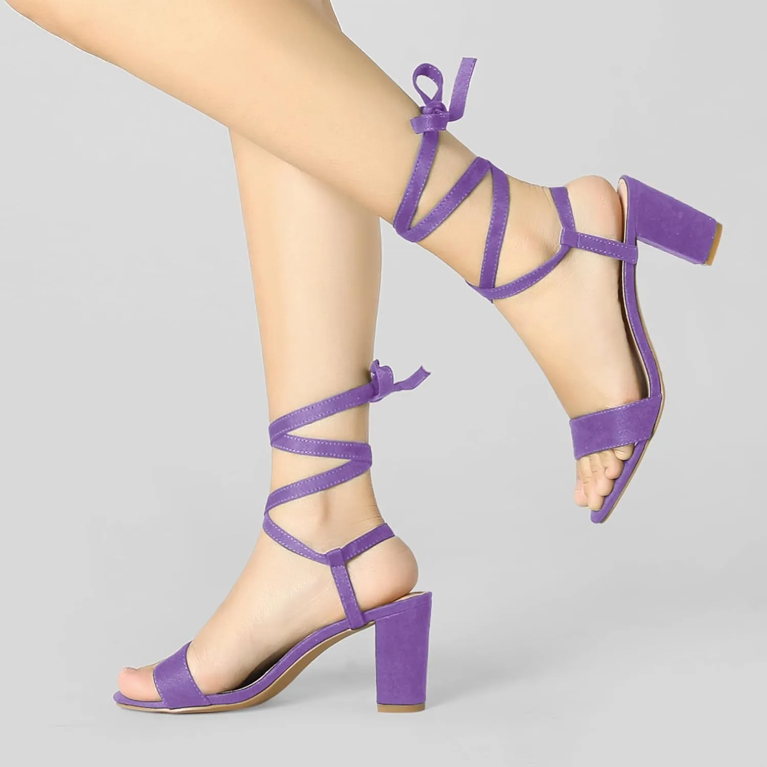 Allegra K Women's Lace Up Chunky Heels Sandals