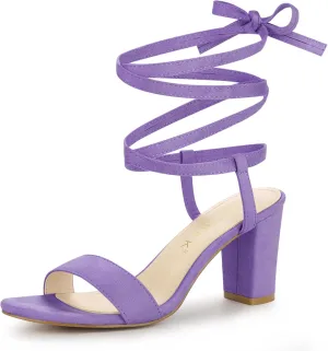 Allegra K Women's Lace Up Chunky Heels Sandals