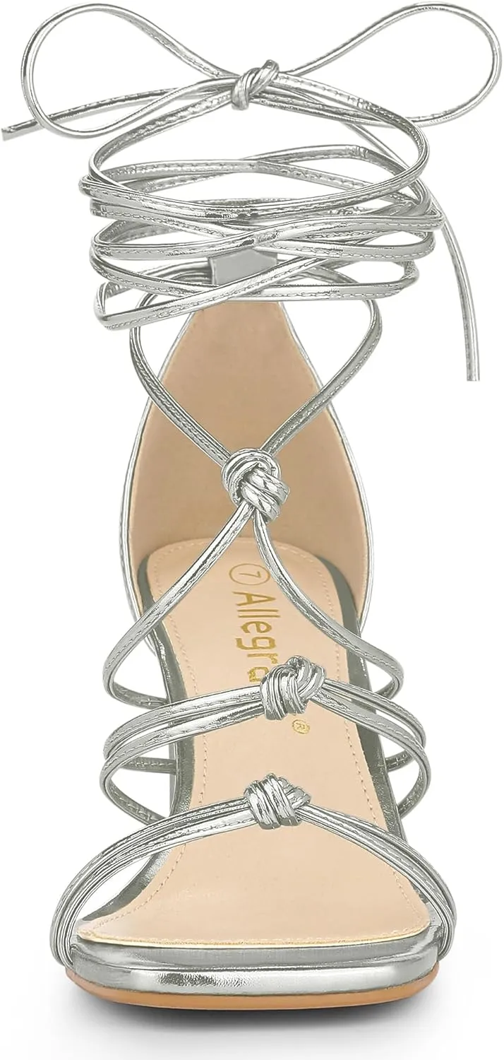 Allegra K Women's Lace Up Strappy Chunky High Heels Sandals