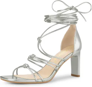 Allegra K Women's Lace Up Strappy Chunky High Heels Sandals