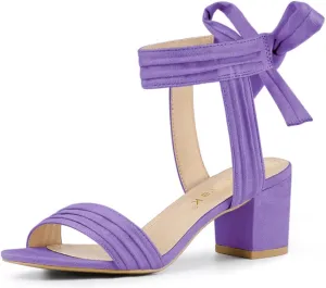 Allegra K Women's Open Toe Ankle Tie Back Block Heels Sandals