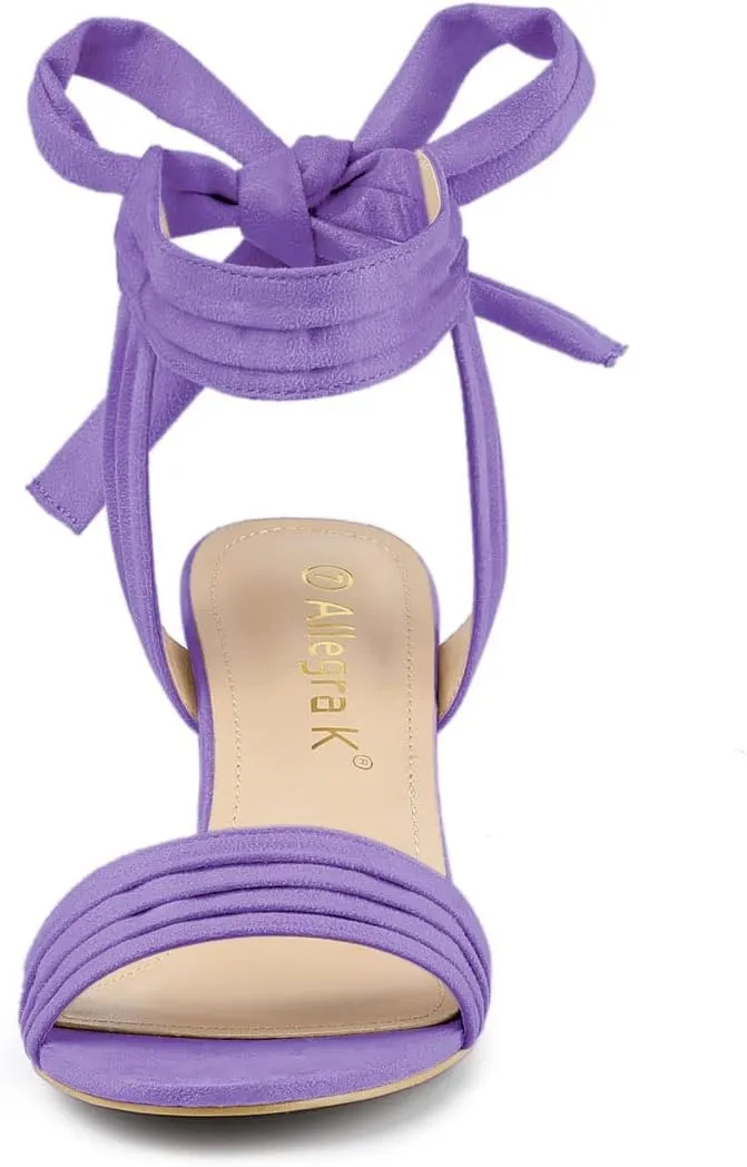 Allegra K Women's Open Toe Ankle Tie Back Block Heels Sandals
