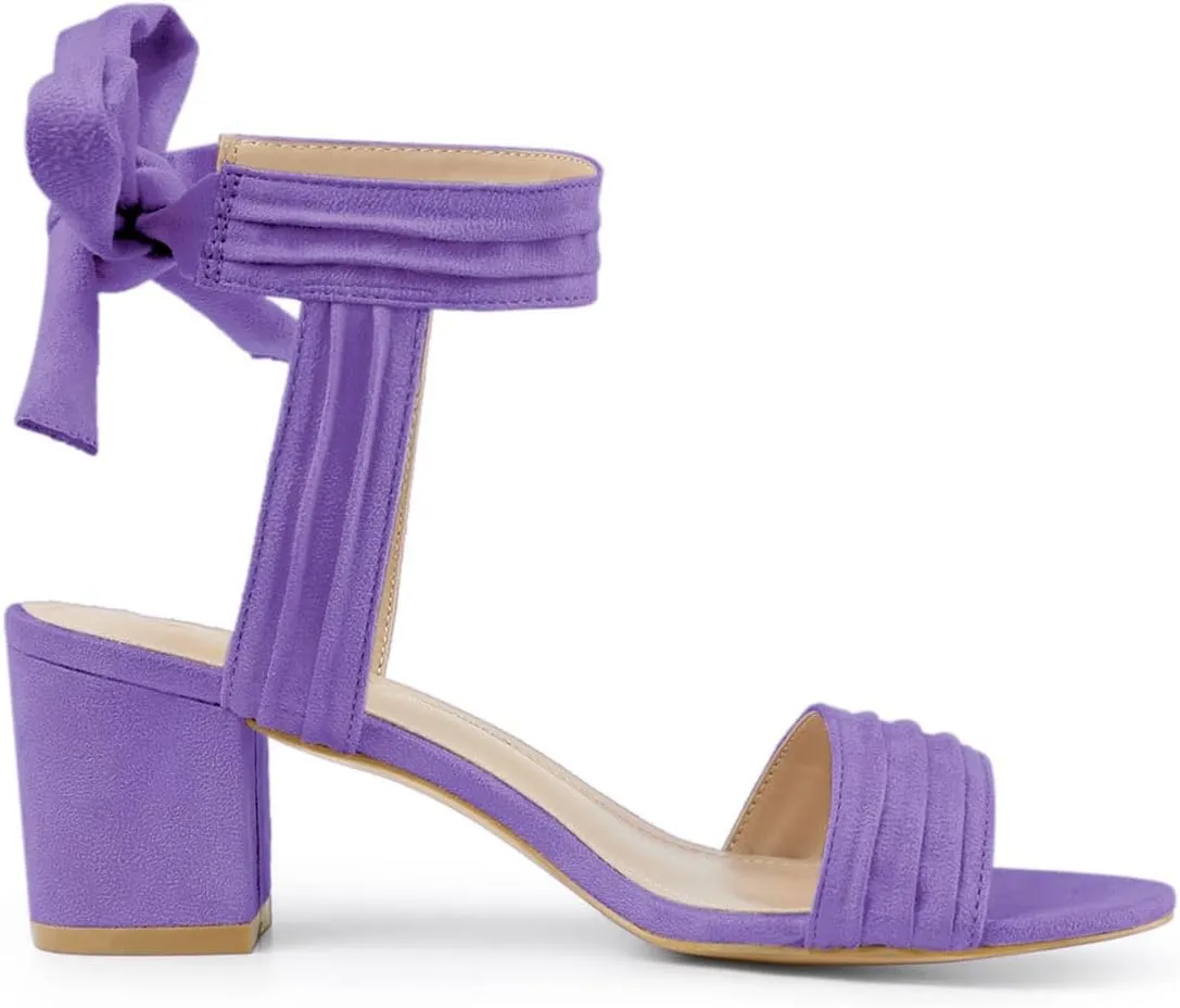 Allegra K Women's Open Toe Ankle Tie Back Block Heels Sandals