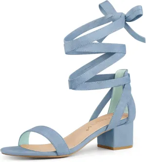 Allegra K Women's Open Toe Block Heel Lace Up Heels Heel Sandals