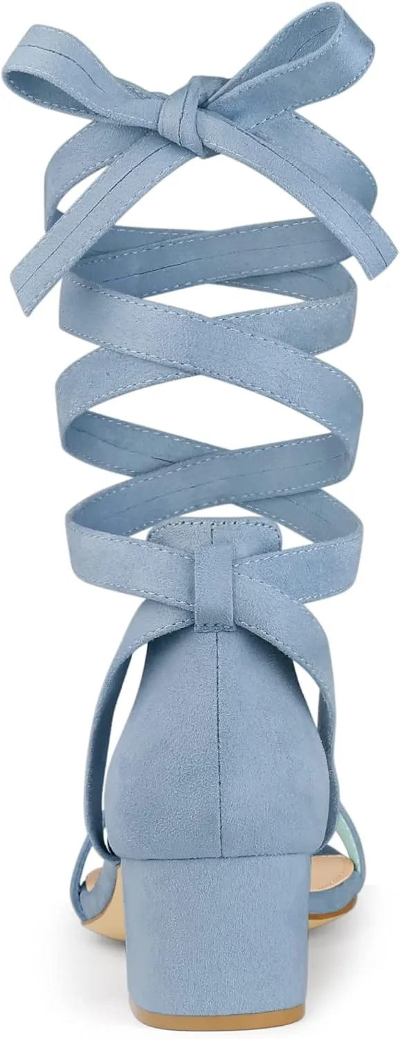 Allegra K Women's Open Toe Block Heel Lace Up Heels Heel Sandals