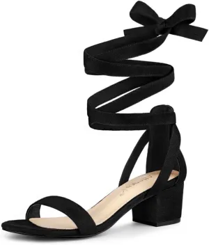 Allegra K Women's Open Toe Block Heel Lace Up Heels Heel Sandals