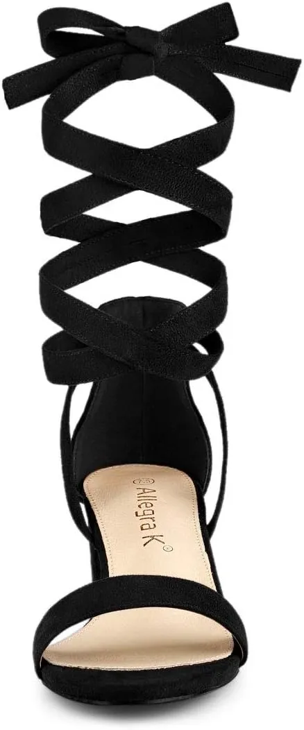 Allegra K Women's Open Toe Block Heel Lace Up Heels Heel Sandals