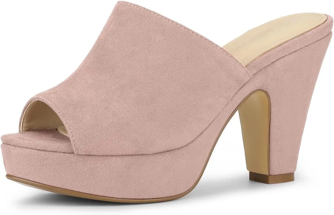 Allegra K Women's Open Toe Platform Chunky Heel Slides Sandals