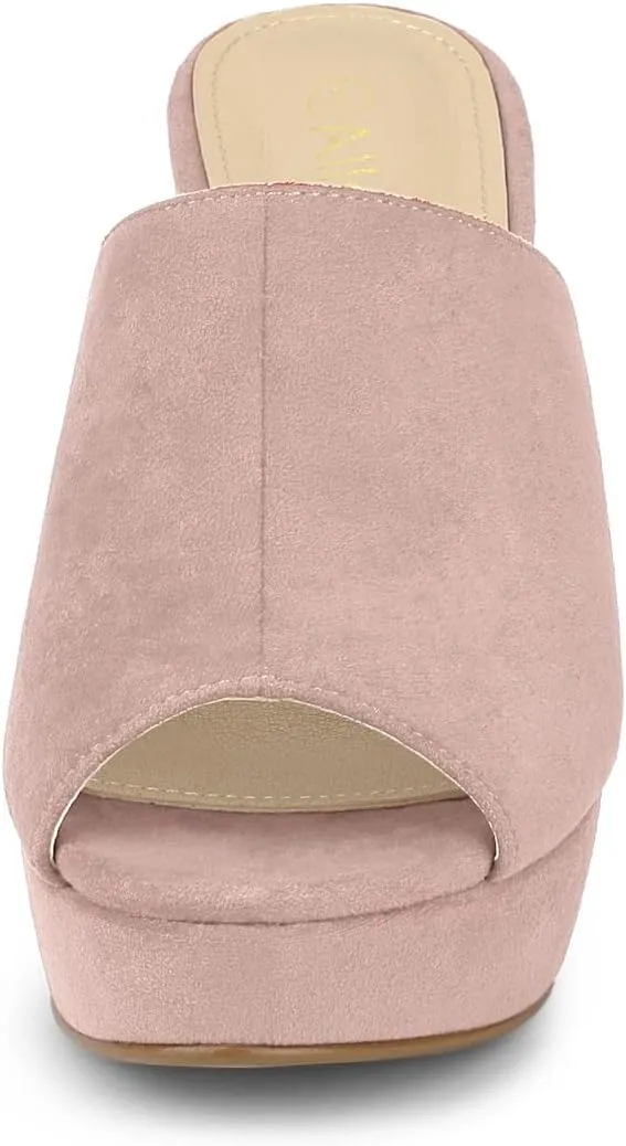 Allegra K Women's Open Toe Platform Chunky Heel Slides Sandals
