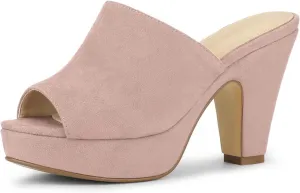 Allegra K Women's Open Toe Platform Chunky Heel Slides Sandals