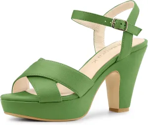 Allegra K Women's Platform Chunky Heels Slingback Sandals