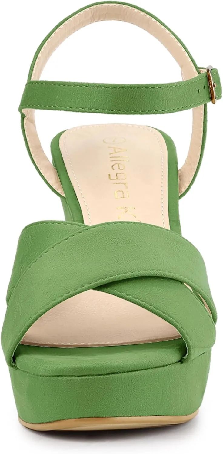 Allegra K Women's Platform Chunky Heels Slingback Sandals