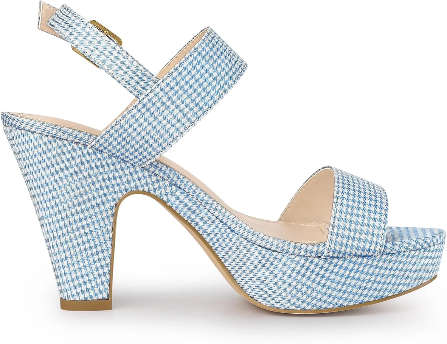 Allegra K Women's Platform Heels Houndstooth Plaid Print Chunky Heel Sandals