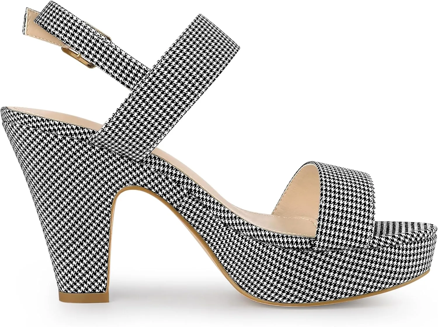 Allegra K Women's Platform Heels Houndstooth Plaid Print Chunky Heel Sandals