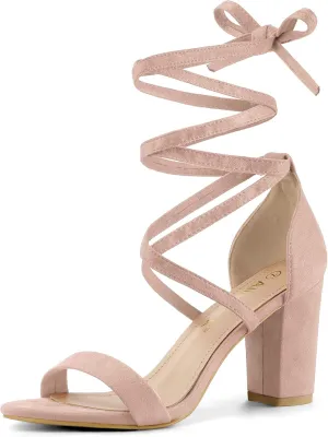 Allegra K Women's Strappy Lace Up Heel Chunky High Heels Sandals