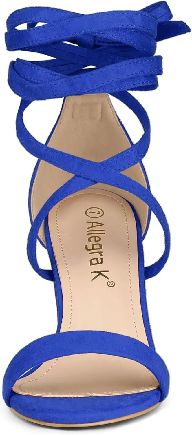 Allegra K Women's Strappy Lace Up Heel Chunky High Heels Sandals